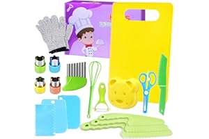 EOPUOZS Children's Knife Set, 18-Piece Children's Kitchen Set for Safe Cooking with Chopping Board and Child Protection Gloves, Montessori Toy Knife for Children, Children's Knife from 3 4 5 6 Years