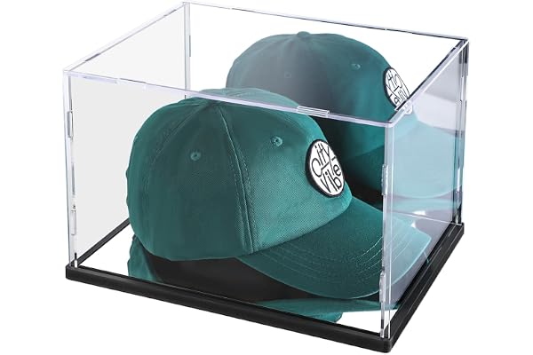 Klar hattvisningsfodral med spegelbakgrund, akryl basebollkeps hållare stativ transparent hatt förvaringsbox dammtät fyrkantigt UV-skyddsskåp med spegelbas (26 x 20 x 18 cm)