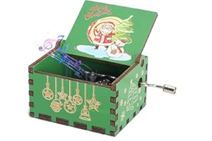 Huifengjie Hölzerne Spieluhr, Happy Christmas Handkurbel Spieluhren, Antike Geschnitzte Vintage-Design, Holz Musik Box für Geburtstags, Valentinstag, Jahrestag, Weihnachten Geschenk