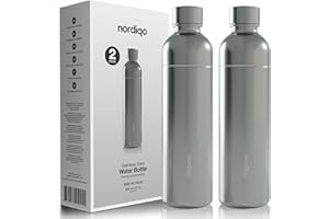 Nordiqo Bouteille Premium en Acier Inoxydable 1L / 1000 ml | Compatible avec Aarke Carbonator 3, Sodastream (sauf Crystal + Jet) et bien d'autres | Lave-Vaisselle et Sans Date d'Expiration | Lot de 2