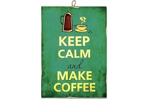KUSTOM ART Quadro Quadretto Stile Vintage Keep Calm and Make Coffee Coffee Caffè Cafè Stampa su Legno. Per Arredamento Casa, Ristorante Pizzeria Bar Hotel 25x18cm.