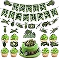 Camouflage Birthday Party Supplies, Green Camo Birthday Banner, Army Soldier Military Birthday Cake Topper Cupcake Topper