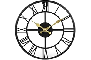 Chiffres Romains Rétro Horloge de Jardin Visage Ouvert Horloge Extérieure en Fer Forgé Horloge Extérieure Étanche Horloge Murale à Quartz Muet Horloge Murale Extérieure à Piles