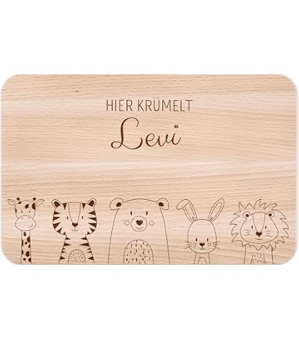 Personalisiertes Frühstücksbrettchen Aus Buchenholz – Mit Namen & Tiermotiv, 22x14 Cm, Handgefertigt In Deutschland