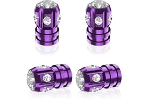 QUARKACE Bling Tyre Caps with Sparkly Rhinestones - Crystal Diamond Car Valve Stem Covers - Luxury Air Leakproof Dust Caps - Universal Fit for Car, Bike, Motorcycle - 4 Pack Gift Box (Purple)