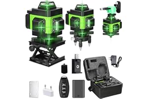 LIFELLERY Niveau Laser, Outil Laser à croix vertes pour Construction et fixation d'Images, Horizontal/Vertical 360° with Télécommande & Étui, Batterie Rechargeable incluse (4D 16 lignes)
