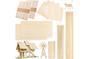 DOITEM 217 PCS Natural Wood Craft Natural Wooden Square Sticks Balsa Wood Sheets Smooth Popsicle Art Stick Square Sticks Perfect for Craft Items