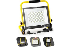 LED-konstruktionsspotlight, 200 W dimbar arbet, IP66 vattentät, 6 500 K dagsljus vit, med Schuko-kontakt, 3 m kabel, bärhandt