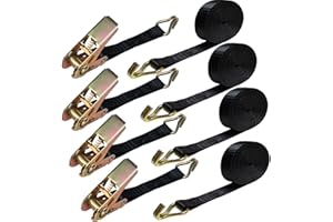 QTACIE Ratchet Straps 6m 1763LB 4 Sets, Adjustable Ratchet Straps for Heavy Cargo Securing, Heavy Duty Tie Down Straps with Hooks for Securing Motorcycles, Kayaks, Truck, Trailer, Vans, Car Roof etc.