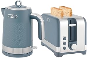 HOMCOM Kettle and Toaster Set, 1.7L 3000W Rapid Boil Jug Kettle with Otter Thermostat, Limescale Filter, 2 Slice Toaster with 7 Browning Controls, Crumb Tray, Blue
