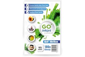 Go Inkjet Photo Paper 6x4 " 10x15 cm Glossy 100 Sheets, 180 GSM for HP Canon Epson Inkjet Printers to Print Photographs