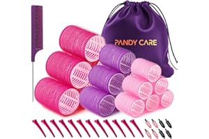 Hair Rollers Set 32 PCS, PandyCare Velcro Hair Rollers For Long & Short Hair - No Heat, Hair-friendly, Natural Effect, Includes 18 Rollers (1.73+1.41+0.98 inch), 12 Clips,1 Rat Tail Comb 1 Storage Bag