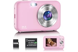 IXNAIQY Fotocamera Digitale,1080P 44 MP Macchina Fotografica Compatta con Scheda da 32 GB, 16X Zoom Fotocamera con LCD da 2,4", 1 Batteria, per Bambini Adolescenti, Principianti (Rosa)