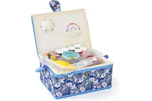 NOTIONSLAND Nähkörbe für Zuhause, mittelgroße Nähbox zur Aufbewahrung und Organisation, Nähkorb mit Zubehör, Geschenk für Weihnachten, Erntedank, Muttertag (Saphirblau)