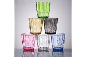 MINGZE Vasos De Plástico Acrílico, Irrompibles Apilables Colores Copas Bar Vaso De Cerveza, Para Picnic Camping Playa Fiesta Cumpleaños, Niños Para Té, Café, Leche (Juego De 6, 300ML)