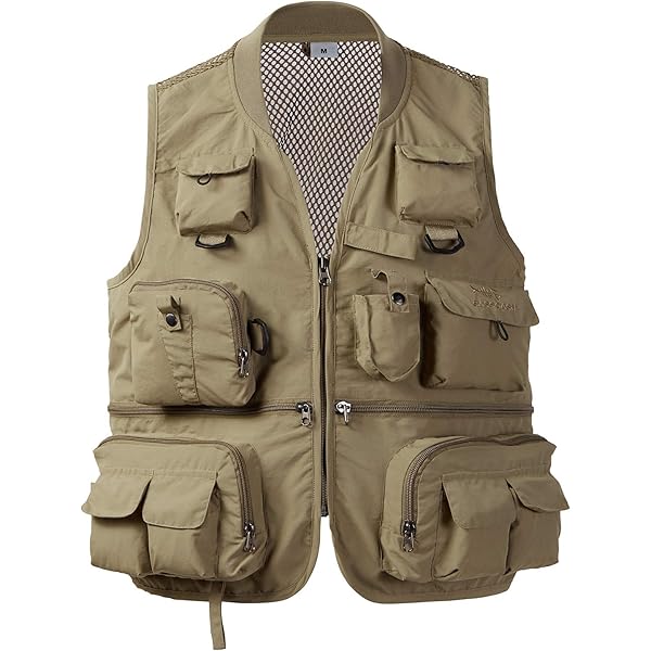 OlyljpinZ Vissersvest voor heren, outdoor vest, fotografie, reizen, wandelen, lichtgewicht, utility-vest, mouwloos jasje, gereedschap vest met meerdere zakken, legergroen, L