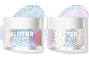 LANGMANNI Holografischer Körper Glitter Gel/Lidschatten Kosmetik-Grade für Körper,Gesicht,Haar und Lippe.Farbveränderndes Glitter Gel unter Licht. -1.35 oz (1# Golden Ocean+2# Sparkling Pink)