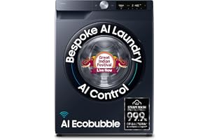 Samsung Smart Choice 9 kg, 5 Star, AI Control, AI Ecobubble, Super Speed, Wi-Fi, Hygiene Steam with Inbuilt Heater, Digital Inverter, Fully-Automatic Front Load Washing Machine (WW90DG6U24ASTL, NAVY)