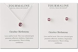 Philip Jones Set di collana e orecchini con pietra portafortuna di ottobre (tormalina) creato con cristalli Zircondia®