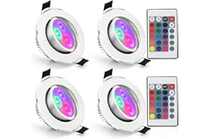 flowlamp 4 Pack LED Recessed Ceiling Light, Downlights for Ceiling, 5W Dimmable LED Ceiling Lights Color Changing RGB 2.4" with IR Remote Control, Spot Lights Ceiling for Room, KTV, Bars, Cinemas