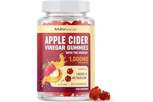 MAV NUTRITION Vegan Apple Cider Vinegar Gummy 1000mg with The Mother | Weight Management, Metabolism, Energy & Digestion Support with Vitamin B6 & B12 | Thermogenic ACV Gummies | 60 Apple Cider Vinegar Gummies