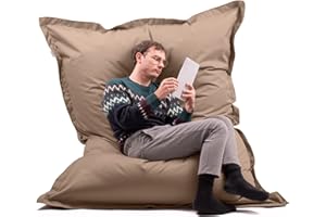 Avalon Cuscino Gigante Puff Pouf Poltrona Sacco Imbottito 600L Tessuto antistrappo/Impermeabile con Sacca Interna Jive 200x140cm per Bambini e Adulti Made in Italy Colore Tortora