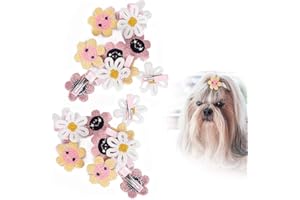 Cikonielf Lot de Pinces à Cheveux et Élastiques pour Chiens et Chats, Motif Tournesol, Accessoires de Toilettage pour Petits Animaux de Compagnie