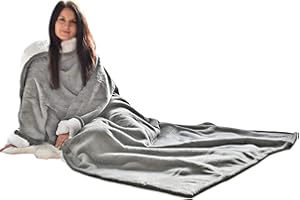 HOMELEVEL Coperta con Maniche Lunghe - Plaid Invernale Braccia Coperte - Poncho Caldo Pile - Coperta Divano 150x200cm - Tessuto Sherpa - Grigio Chiaro