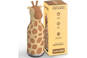 ASOBU Bestie Kindertrinkflasche mit Strohhalm – Isolierte Edelstahlflasche 420ml mit Giraffenkopf – Auslaufsicher & BPA-frei