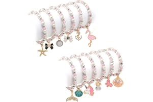 Floatdream 12 Piezas Pulsera de la amistad, Pulsera de perlas, Pulsera niña, Pulsera, para Regalos de Cumpleaños, Juegos de Rol de Princesas, Pulseras de la Amistad, Regalos de Fiesta (Rosa)
