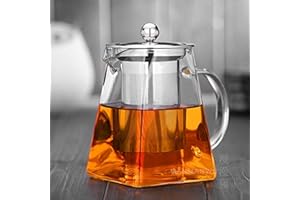 Warmyee Hofu Petite théière en verre borosilicate transparent avec infuseur amovible en acier inoxydable 304, résistante à la chaleur, passe sur la cuisinière, 550 ml