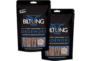 The Biltong Man Tasty Traditional Droëwors Sticks – High-Protein Beef Snack, 1000g (2 x 500g)