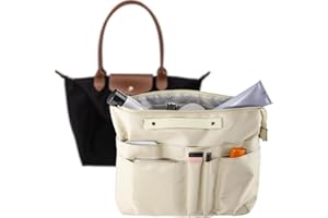 HYEPNED Bag Organiser for Longchamp Le Pliage Large, Handbag Organiser Insert with Zipper and 15 Pockets for Women Tote Bag