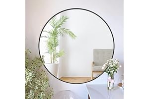 ZENIDA Round Mirror for Wall, 76x76 cm Metal Framed Circle Mirror, Large Bathroom Mirror, Black Wall Mirror for Living Room Bedroom Entryway Decor