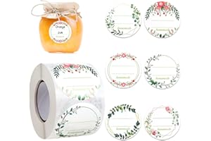funvce Selbstklebende Etiketten von Funvce, 500 Stück, 5 cm, Aufkleber zum Beschriften, runde Blumen, Klebeetiketten für Marmeladengläser, Gewürze, Backen, Geschenktüten, Flaschen, handgefertigte Küch