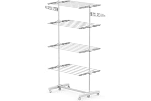 HOMCOM Tendedero Ropa Plegable 6 Ruedas 4 Niveles (80-142) x55x172 cm Estante Tubo Acero Lavanderia Tendero