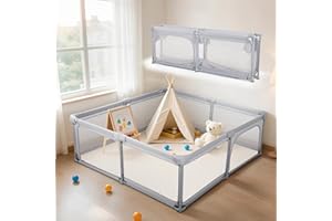 DORA DOTEY Doradotey Baby Playpen Foldable with Adult Door, Padded Frame & Mesh Walls Play Pen, Indoor Large Playpen for Baby and Toddlers, 150x180x65cm