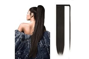 JJstar Postiche Queue de Cheval Extnsion Cheveux 70cm Longue Raides Wrap Around Extension Fausse Queue de Cheval a Clip pour Femmes Fille Rajout Cheveux(Noir Marron)