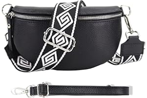 Blade Bauchtasche Damen Echtleder, stylische Gürteltasche Damen mit 2 gemusterten und Leder abnehmbaren & verstellbaren Breiten Gürteln, Crossbody Bag Damen, Hochwertige Brusttasche für Frauen