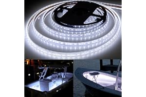 VVFLED Marine LED Light Strip, 16.4ft(5M) Waterproof Boat Light Kit, LED Boat Interior Light for Boat Deck Light, Accent Light, Courtesy Interior Lights, Fishing Night, Pontoon Boat(White, 12V)