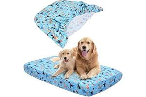 Hoopttay Fundas de repuesto para cama de perro, borde elástico, lavable, protector de cama para mascotas con bonito diseño de perro para camas pequeñas y medianas, solo funda (azul, 52 x 28 x 5