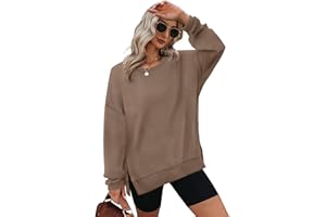 Aokosor Sweatshirts for Women Oversized Jumpers Ladies Tops Crewneck Long Sleeve Tops Side Split