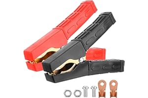 XTDMJ 2 pièce Pince Crocodile en Cuivre, Pince Batterie Voiture, Cable Pince Crocodile avec Gaine Isolante, Pinces à Code Couleur, pour Auto Urgence Voiture Camion Fourgon
