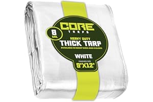 Core Tarps Lona de protección Lona Impermeable con Ojales, (2.75m X 3.65m, 155 g/m²) 8 Mil, Funda Protectora para Techo, Barco, Muebles, Jardín, Piscina, Coche,Blanco