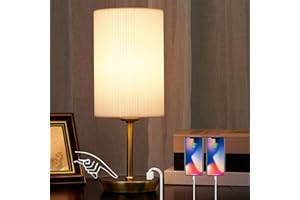 JIAWEN Touch Bedside Lamps, Dimmable Table Lamp with 2 USB Charging Ports, Modern Bedside Table Lamp with White Shade for Nightstand, Bedroom, Living Room, Dinning Room, Desk (Bulb Included)