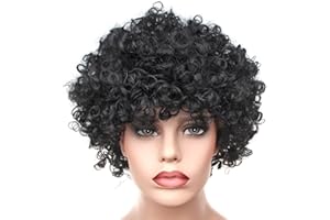 BundleMall Curly Afro Wigs Fancy Dress Funky Wig Disco Clown for Men and Women Soccer Football Fans Costumes Accessory (black)