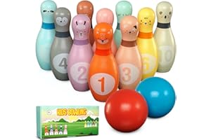 Pink Papaya XL Kegelspiel für Kinder - 12 teiliges Bowling Set, Outdoor & Indoor Spielzeug aus FSC-zertifiziertem Holz, schult & fördert Ihr Kind