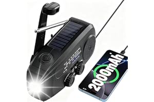 TKIMAT Wind Up Radio Solar, Battery, Torch, Phone Charger 2000mAh Survival Equipment, Emergency Hand Crank AM/FM Weather/Live Radio, Power Bank Rechargeable, SOS Alarm, for Household and Outdoor Camping