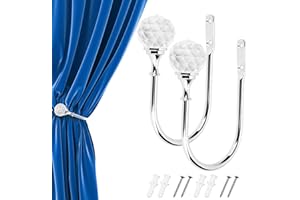 Shoze 2Pack Metal Crystal Ball U-Form Wall Mounted Curtain Tie Backs Hooks Decorative Drapery Holdbacks With Screws