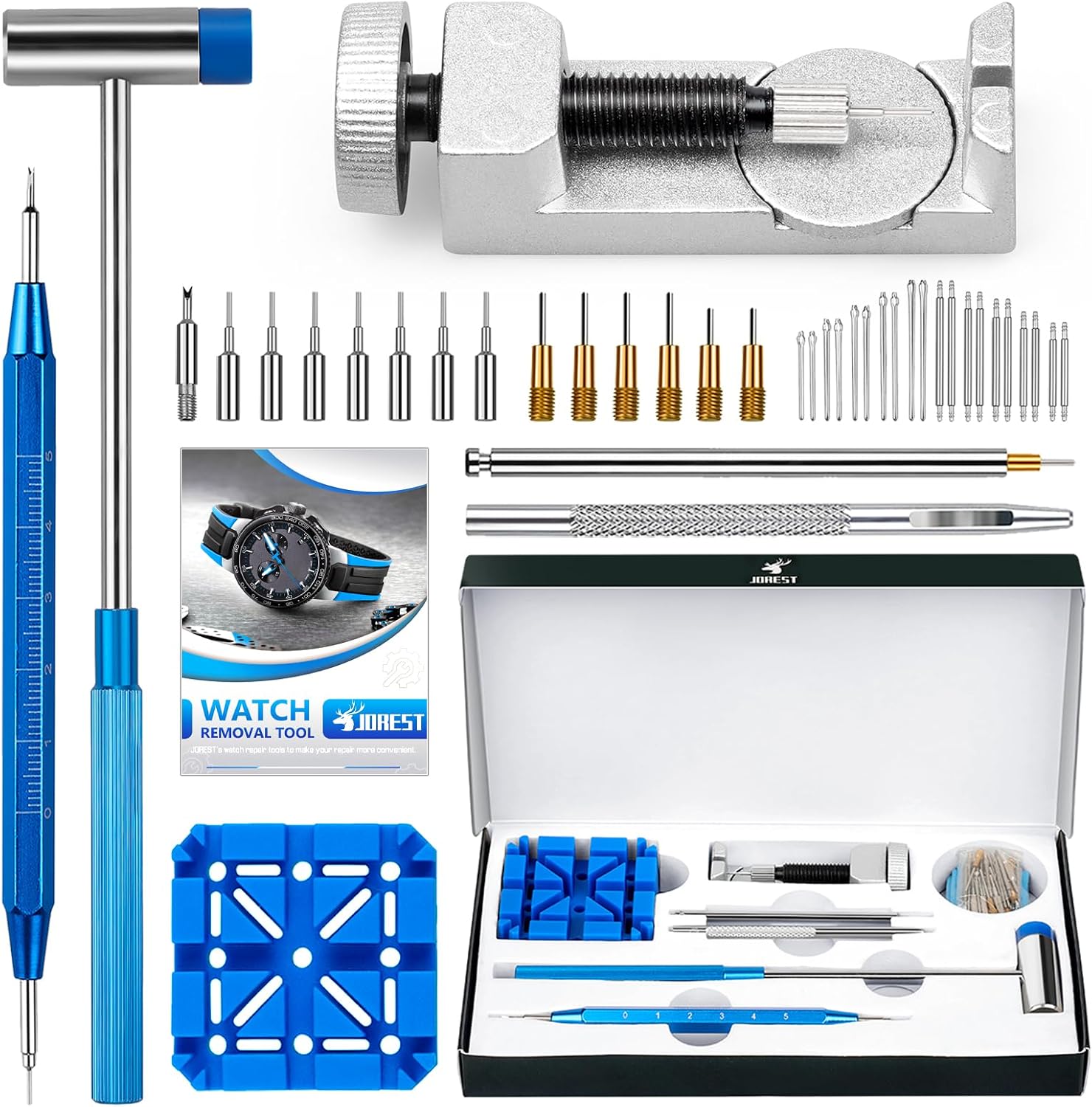 JOREST Herramientas Ajusta Correas de Reloj, Acortar y Cambiar Correa Relojes, Kit Reparacion para Quita Eslabones, Extractor Pasadores Relojero